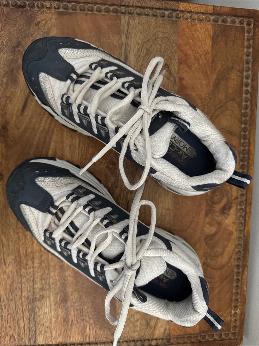 Skechers Kids White and Navy Trail-Style Sneakers